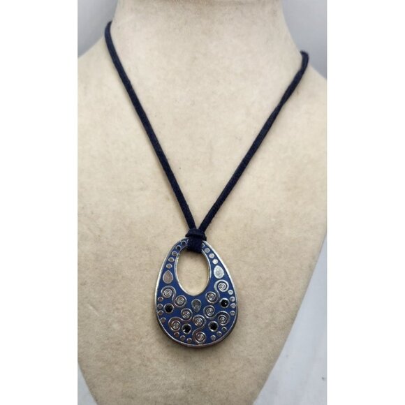 Lia Sopia Necklaces Oval Pendant Enameled Blue With Blue Rhinestone Accent - Picture 3 of 4
